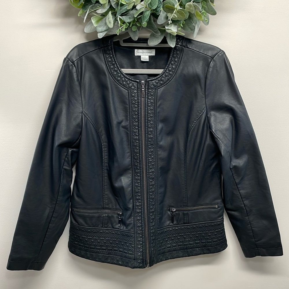 Christopher & Banks Faux Leather Jacket Black Embroidered Stitching M